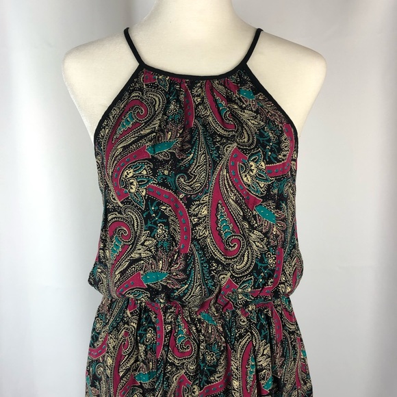✅ SOLD! Forever 21 Pink & Teal Paisley Print High Neck Dress - Size Medium - Picture 2 of 10